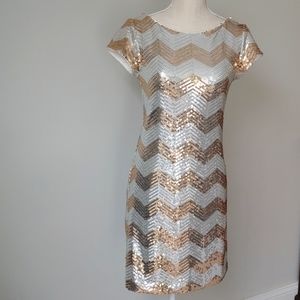 WHBM cocktail dress, silver/gold sequin, size XS, fully lined